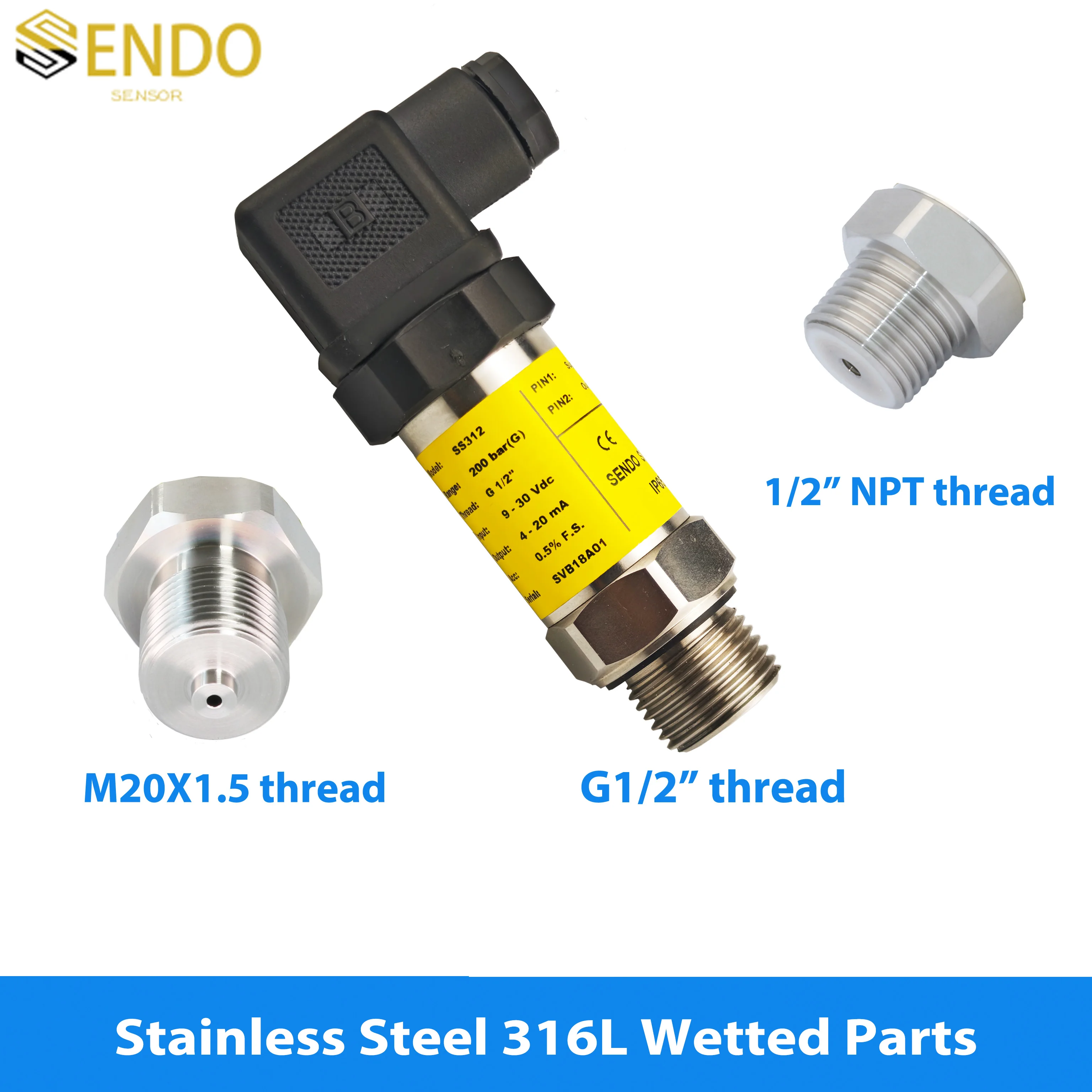Pressure transducer sensor 0 1.5psi 300 psi 750 psig 1000psig gauge signal 4 20 mA 0.5 4.5V 0 5V 0 10V G1 2 NPT M20x1.5 thread
