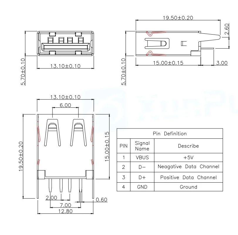 10 個/USB-256-Brwh130 USB-256-Brwh137 USB-256-Brwh150 USB コネクタ