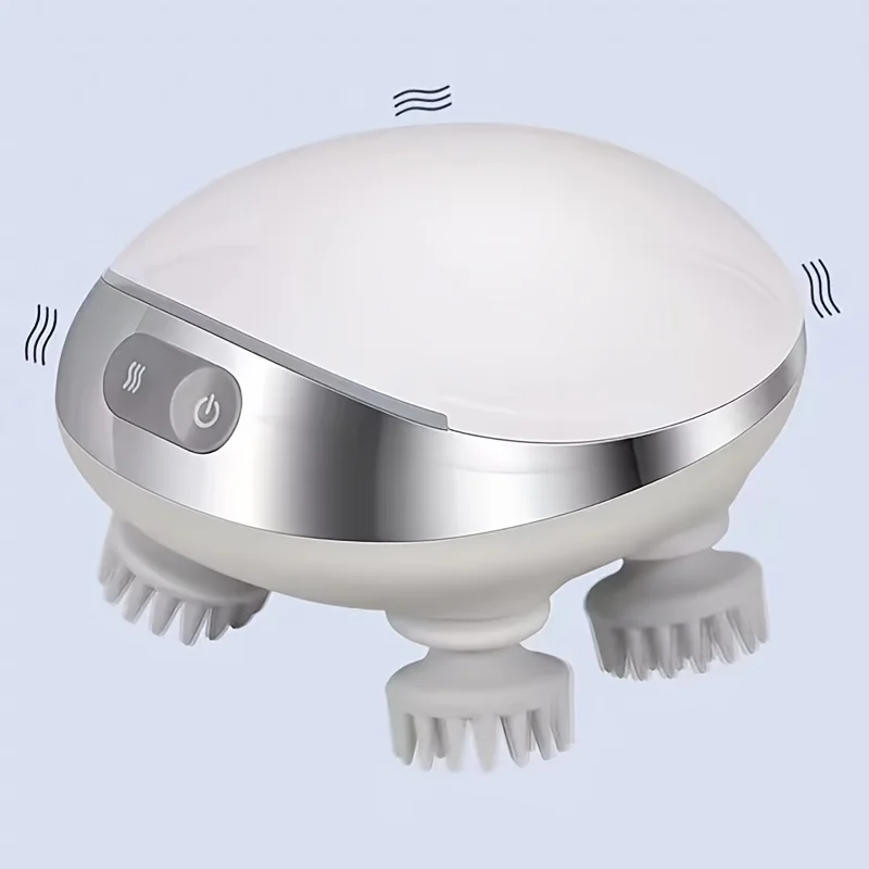 4つの交換用ヘッド付き頭皮マッサージャー、ストレス解消、筋肉マッサージ用のポータブルヘッドスクラッチャー。