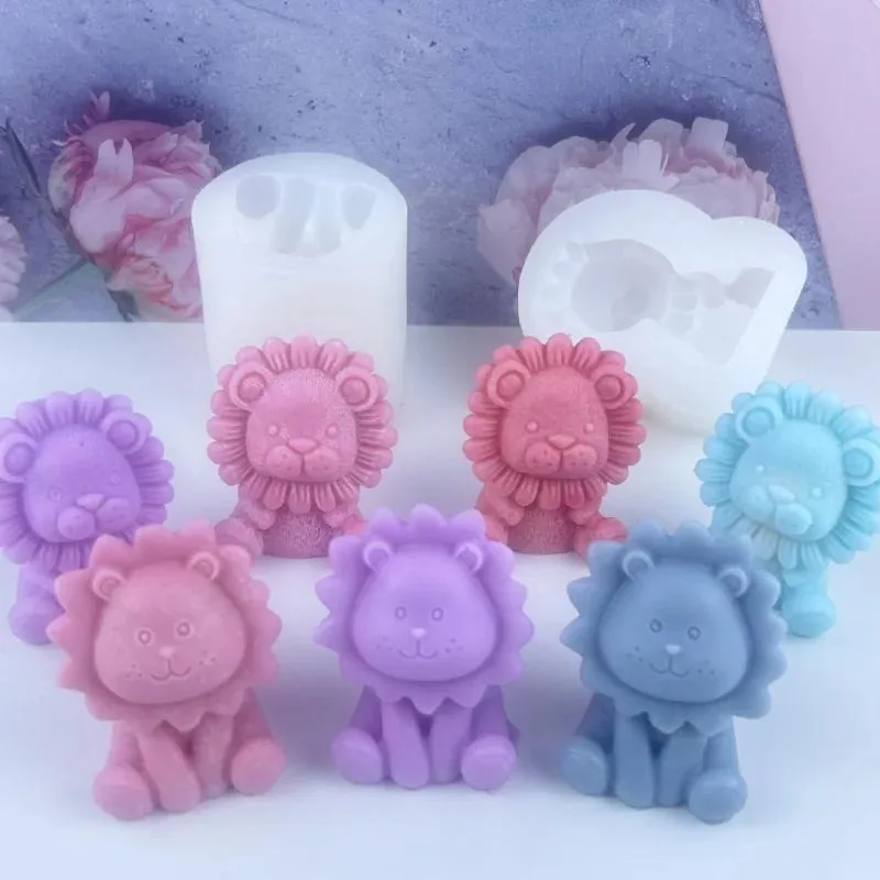 1pc Cute Lion Silicone Candle Mold Handmade Soap Aromatherapy Plaster Resin Making Kit DIY