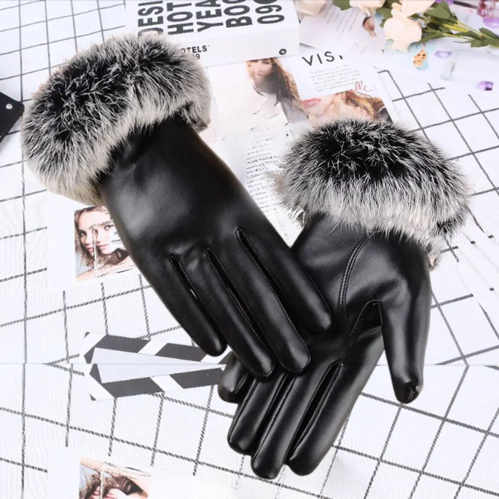 Thermal Women's Gloves PU Leather Touchscreen Winter Warm Gloves Thermal Lined Black Women's Driving Gloves Winter Activities