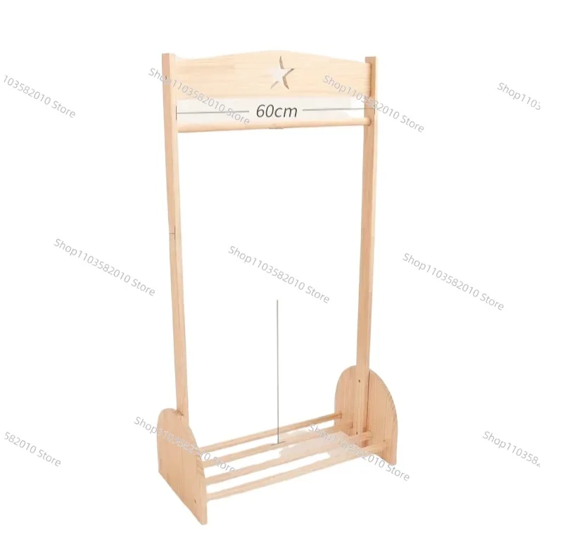 Nordic Style Solid Wood Kids Clothes Hanger, Baby Closet Storage Rack with Shoe Shelf for Bedroom