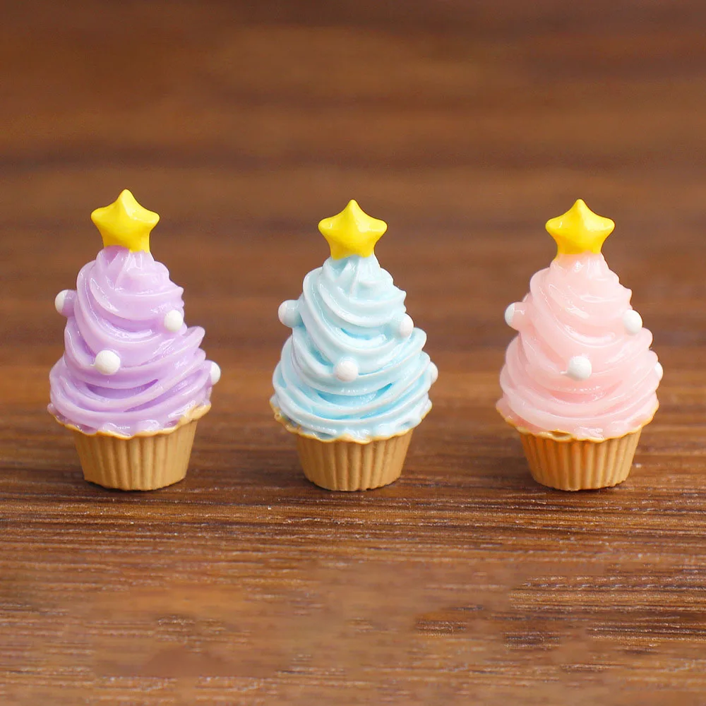 10pcs Simulated Christmas Tree Star Cupcakes Resin Accessories DIY Christmas Ornaments, Dollhouse Decoration Handmade Materials