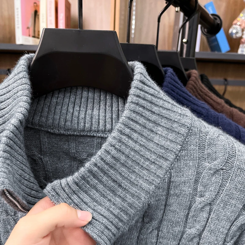 Herbst-Winter-Klassik-Strickjacke für Herren mit Stickerei und Reißverschluss, einfarbige Strickjacke mit langen Ärmeln, lässige, weiche Herrenbekleidung – Detail 12