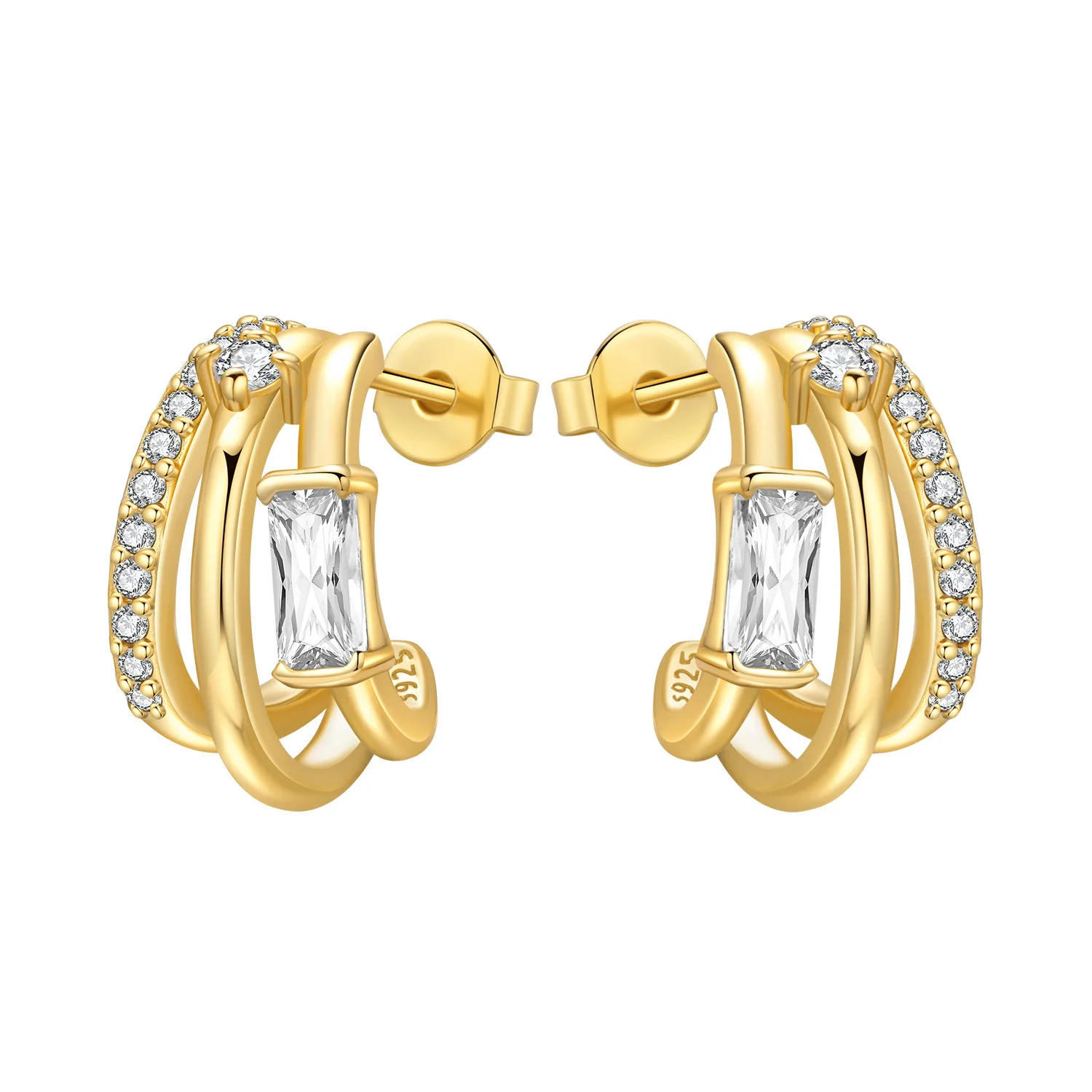 Orstarry S925 Sterling Silver 18k gold French 3-layer Stud Earrings For Lady S925 Jewelry Party Anniversary Trendy Original Gift