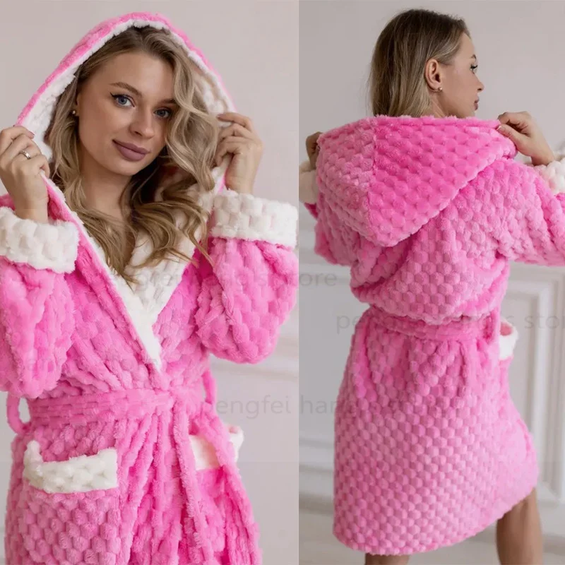 

Теплый коралловый бархатный кимоно с капюшоном, халат, повседневная одежда для сна, зимний домашний халат, женская ночная рубашка, женские халаты, пижамный пеньюар