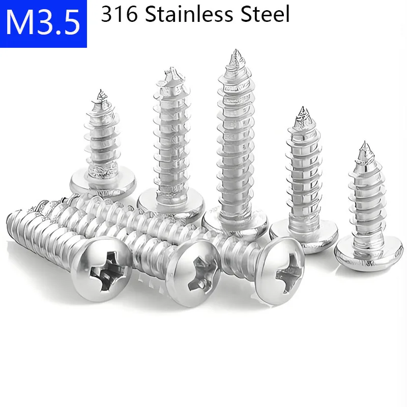 M3.5 316 Stainless Steel A4 Phillips Cross Recessed PAN Head Self Tapping Screws bolts DIN 7981