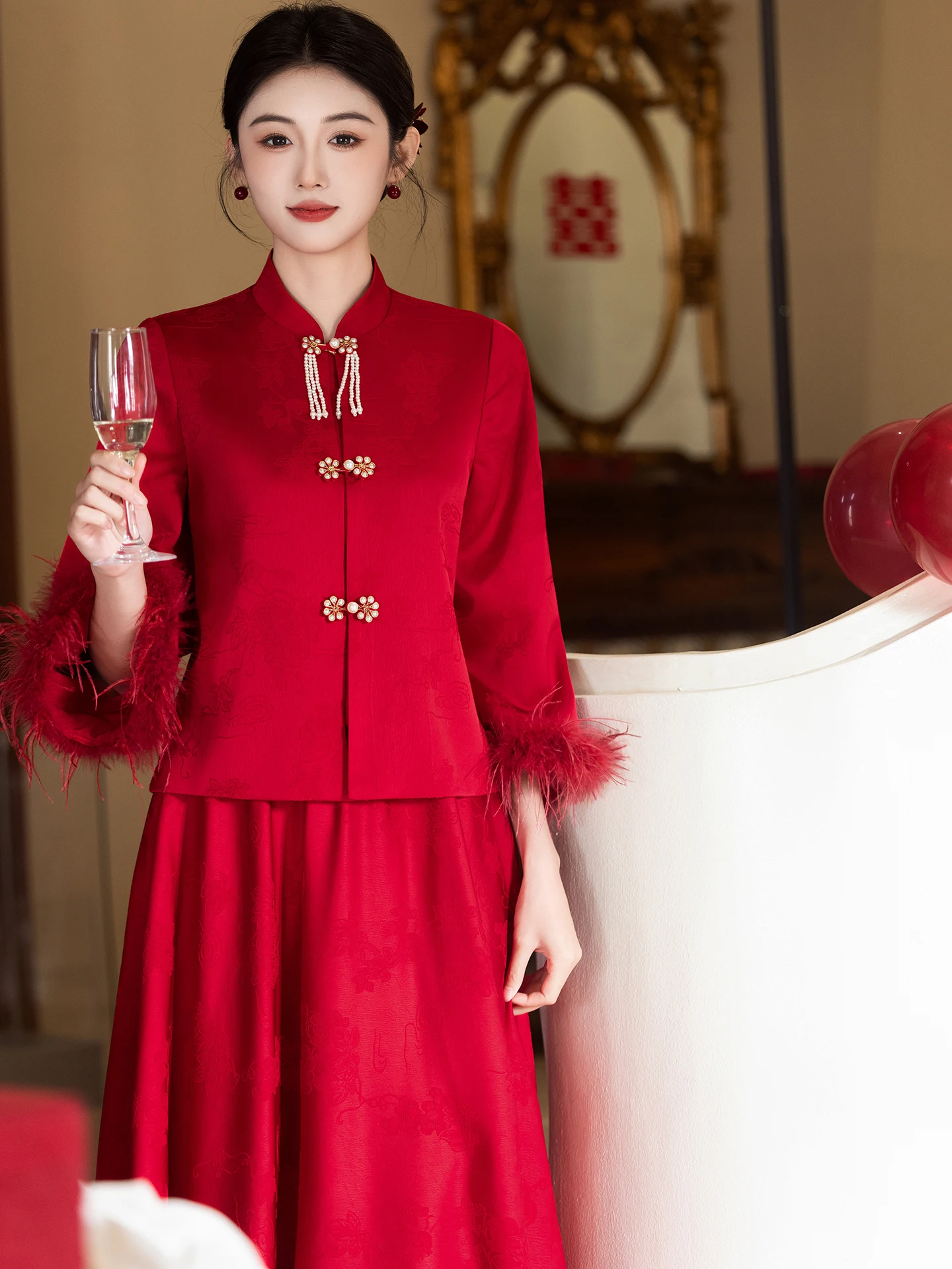 

Wedding Dr for plus Size Pregnant Women Cus Made Chinese Sle Wedding Gown High Waist Pearl Embellied Long Evening Gown