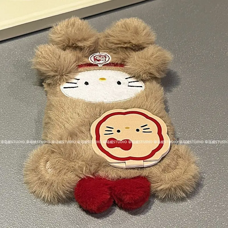 Winter Plush Hello Kitty Phone Case Kawaii Applicable IPhone15Promax 13 14 All Inclusive 11 3d  Anti-fall Student Birthday Gift