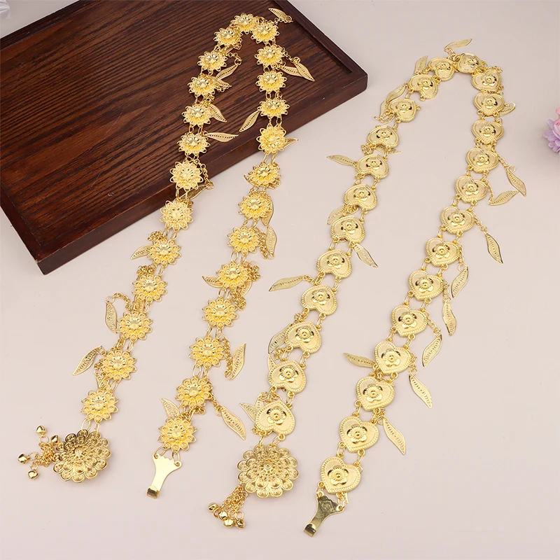 Ethnic Style Women Body Accessory Golden Leaves Tassel Statement Body Jewelry Belly Chains Ornament Indian Afghan Style