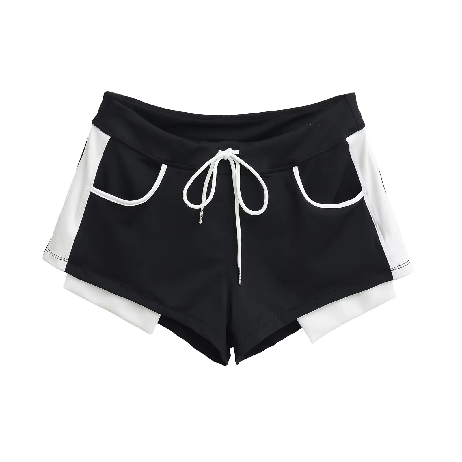 섹시한 컬러 배색 캐주얼 팬츠 반바지 여성용 2025 신상 여름 디자인 드로스트링 슬림핏 초미니 핫팬츠 출퇴근 스타일