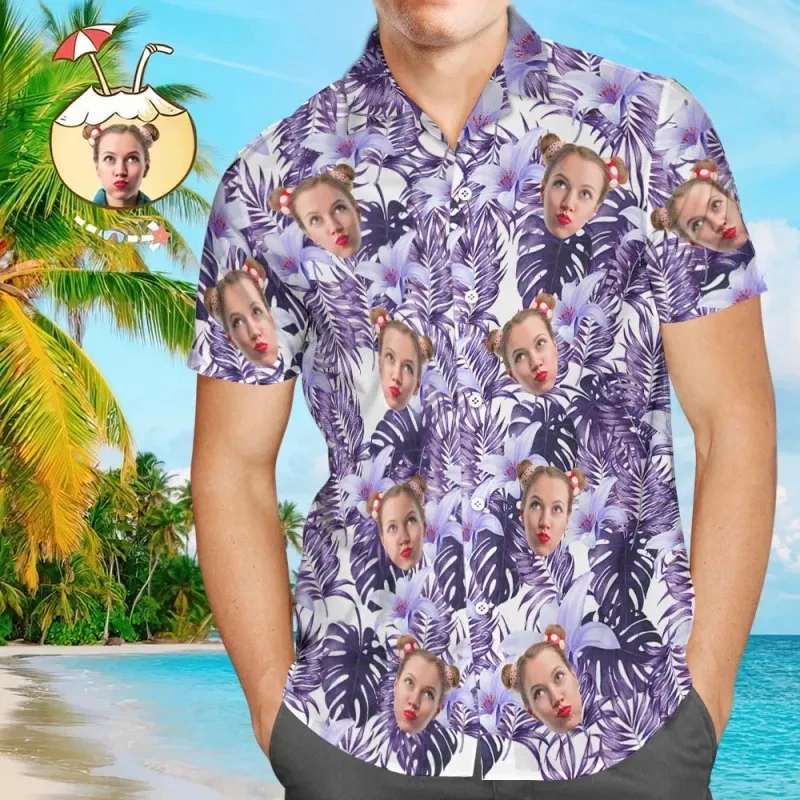 New Summer Custom Photo Hawaiian Shirt Men Clothing Funny 3D Customized Printed Button Up Shirt Cool Short Sleeve Women Blouse