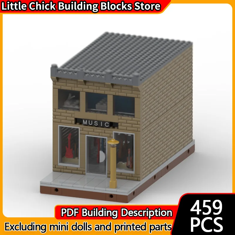 

City Street View Model MOC Building Bricks Downtown Music Store Modular Technology Gifts Holiday Assemble Children Toys Suit