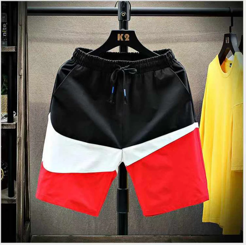 Shorts men's summer trend color blocked loose and versatile casual mid length pants men's sports quick drying beach five quarter