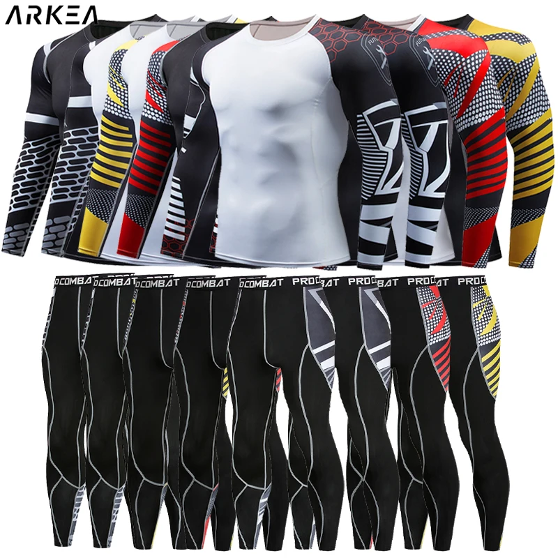 Men\'s quick dry Sport long sleeve Compression Suit Running Set pants Workout Gym Clothing Sportswear Training Fitness Tracksuit