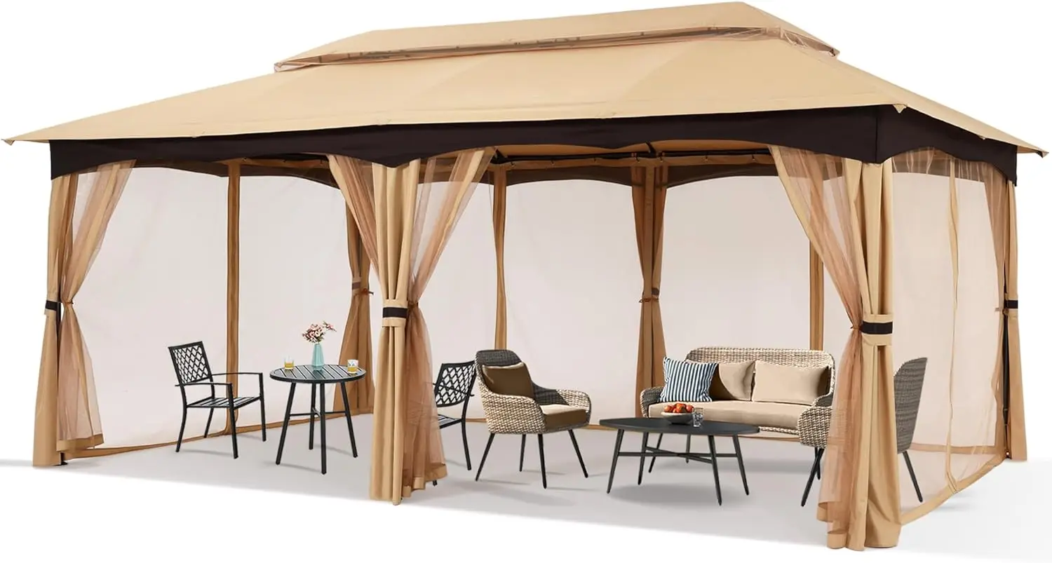 

Outdoor Patio Gazebo for Garden with Upgrade Steel Frame and Netting Walls (10x20 Beige)