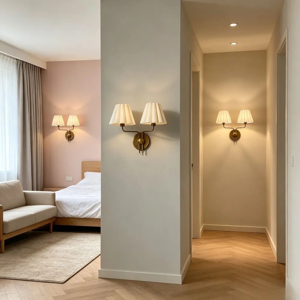 American Retro Medieval Wall Lamp LED E14 Minimalist Designer Wall Mounted Bedroom Bedside Living Room Aisle Background Corridor
