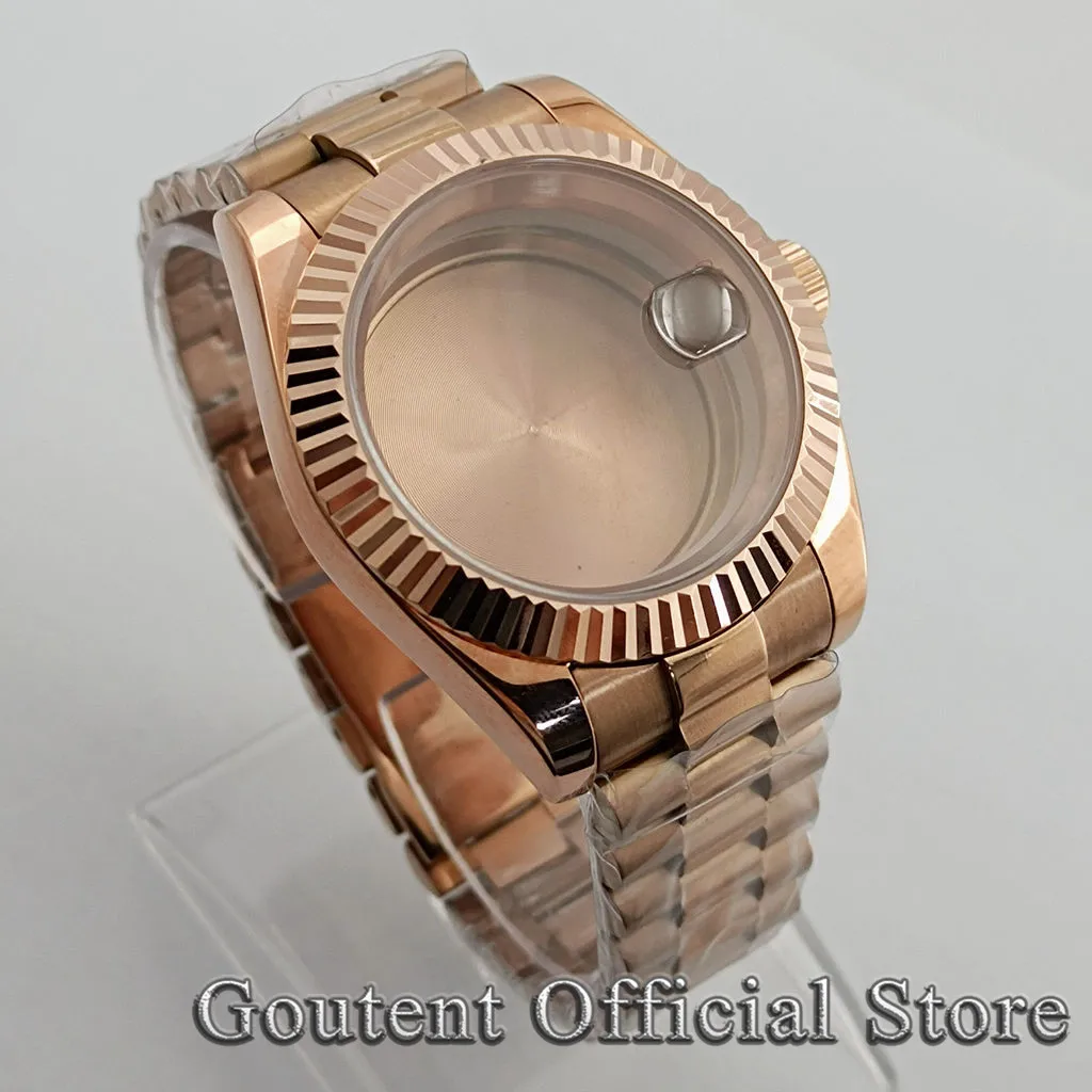 Goutent 36mm/40mm Rose Gold Watch Case President Strap Fit NH35 NH36 Miyota 8215/821A,DG2813 3804,ETA 2836 2824 PT5000 Movement