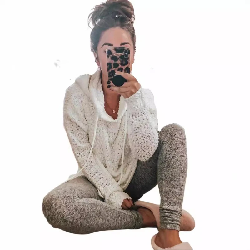 

Pullovers Women Sweaters Knitted Hooded Full Sleeve Jumpers Y2k Streetwear Elegant Splice Causal Loose Tops 2025 Autumn Winter
