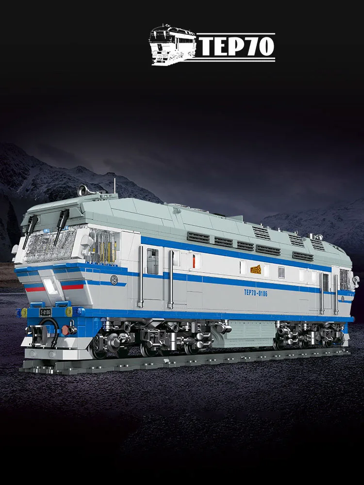 Sowjetische Eisenbahn-Bausteine TEP70 Diesel-Lokomotive Bausatz Ziegelzug Lernspielzeug Sammlung mit Licht – Detail 1