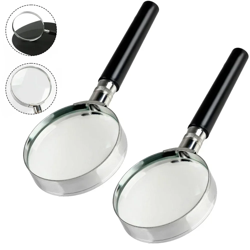 2PCS 5X Magnification Handheld Magnifier Magnifying Glass Handle 60mm 2inch Magnifying Glass Home Office Tools