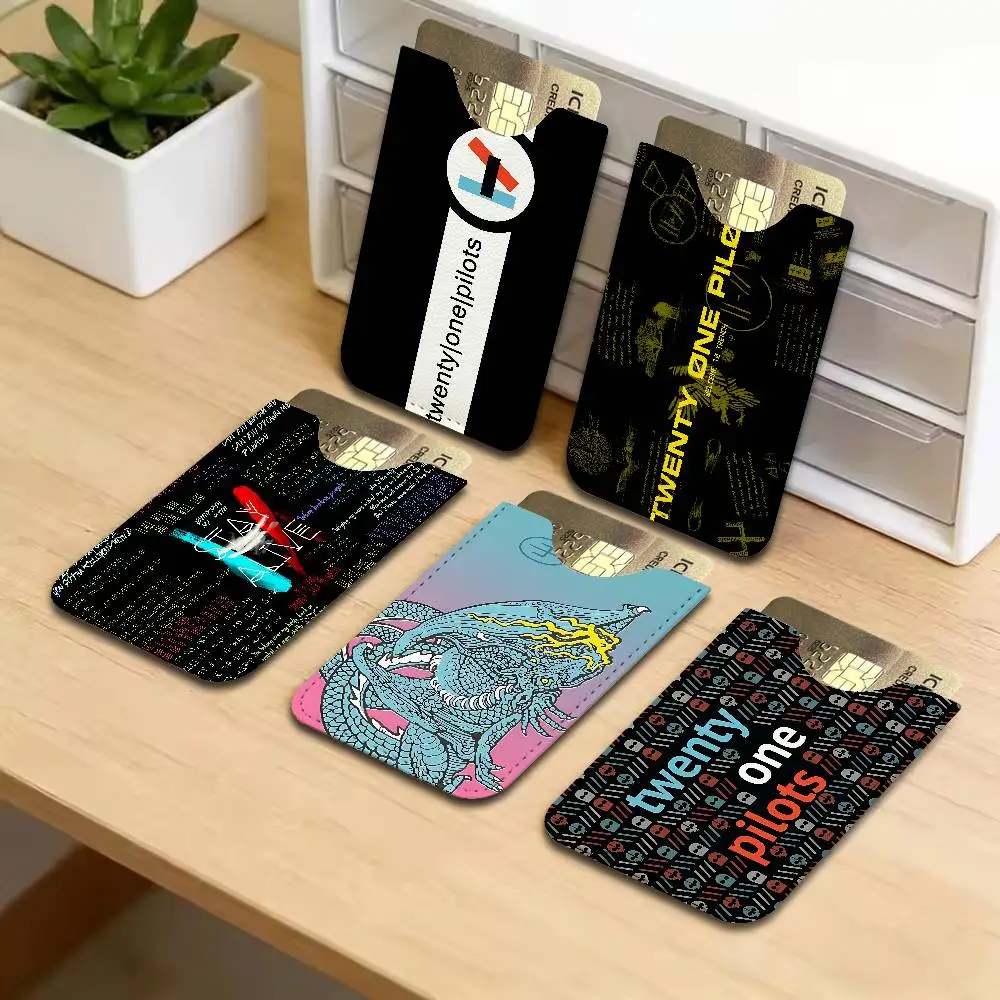 Popular T-Twenty One Pilot Men Leather Card Case, Minimalist Mini Credit/Bus ID Card Holder, Small Compact for Office Business