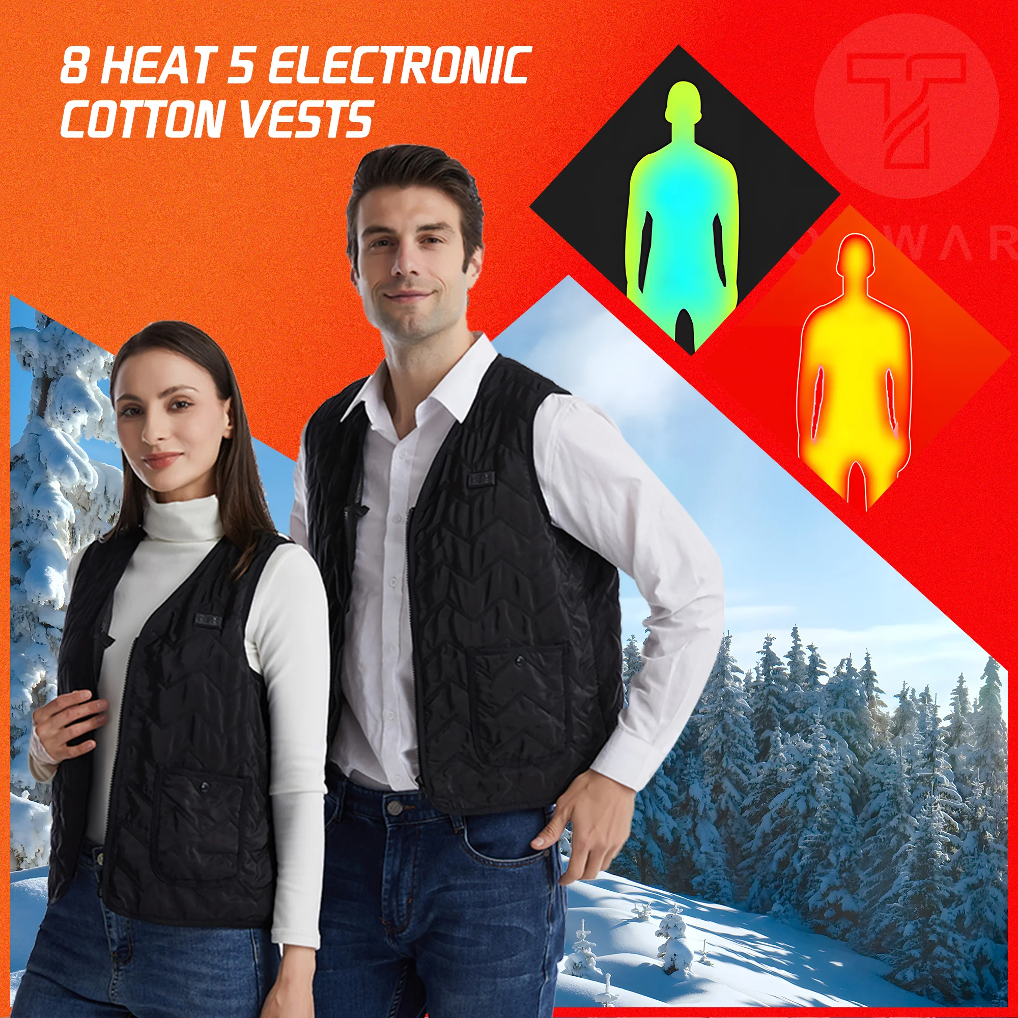 TODWARM  Heated Vest Men Usb Rechargeable Electric Self Heating Vest Women Warming Heated Jacket Outdoor Hunting Heating Clothin