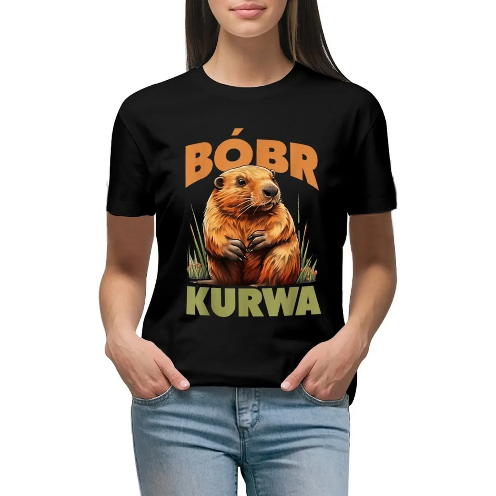 

Bobr Kurwa - Bober Beaver Bobr T-Shirt summer top anime clothes cute tops oversized t shirts for Women loose fit