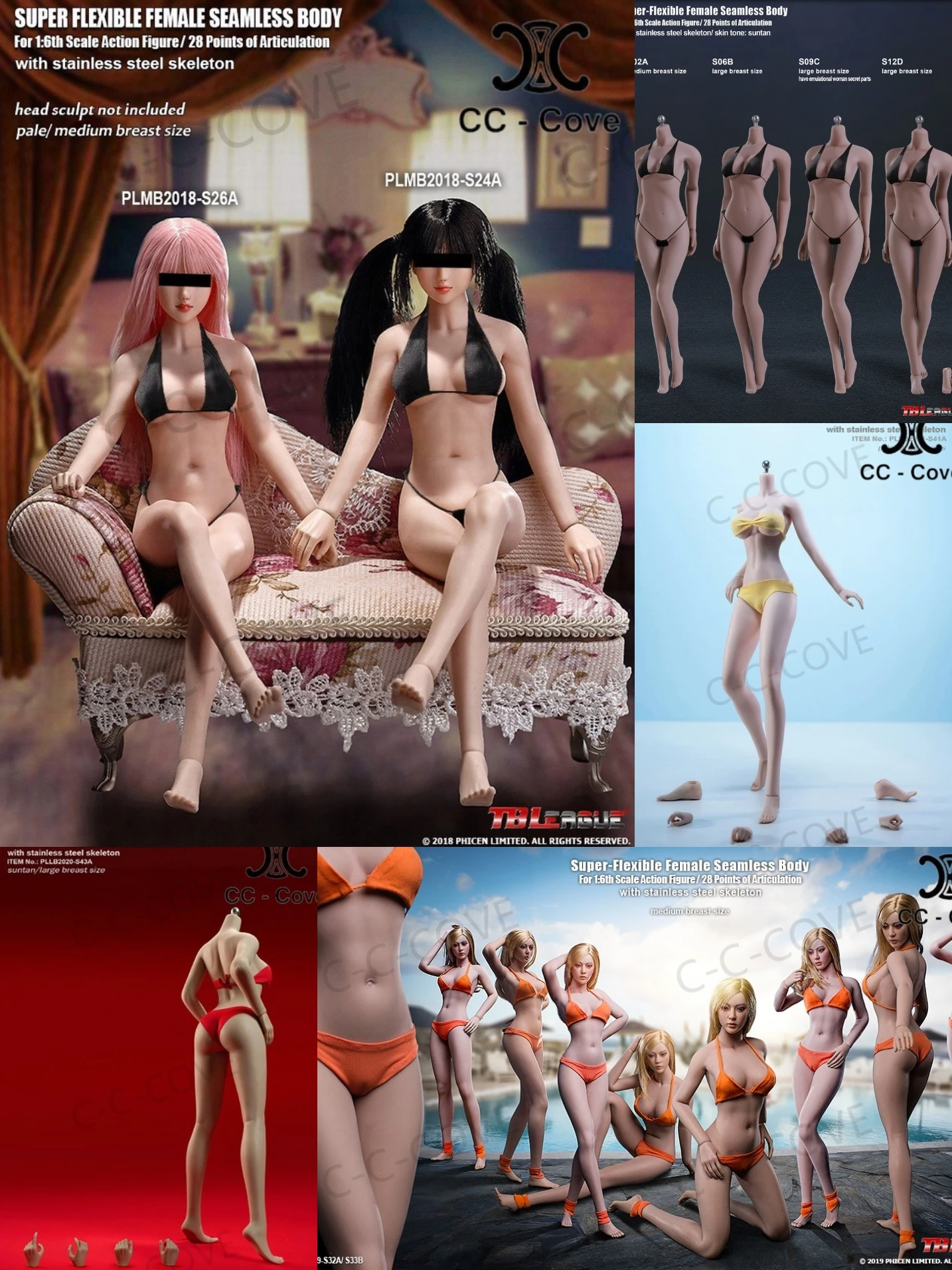 

TBLeague Phicen 1/6 Scale Female Figure Model Simulation Breast Flexible Joints&Body No Head White Wheat Skin Action Doll Toys