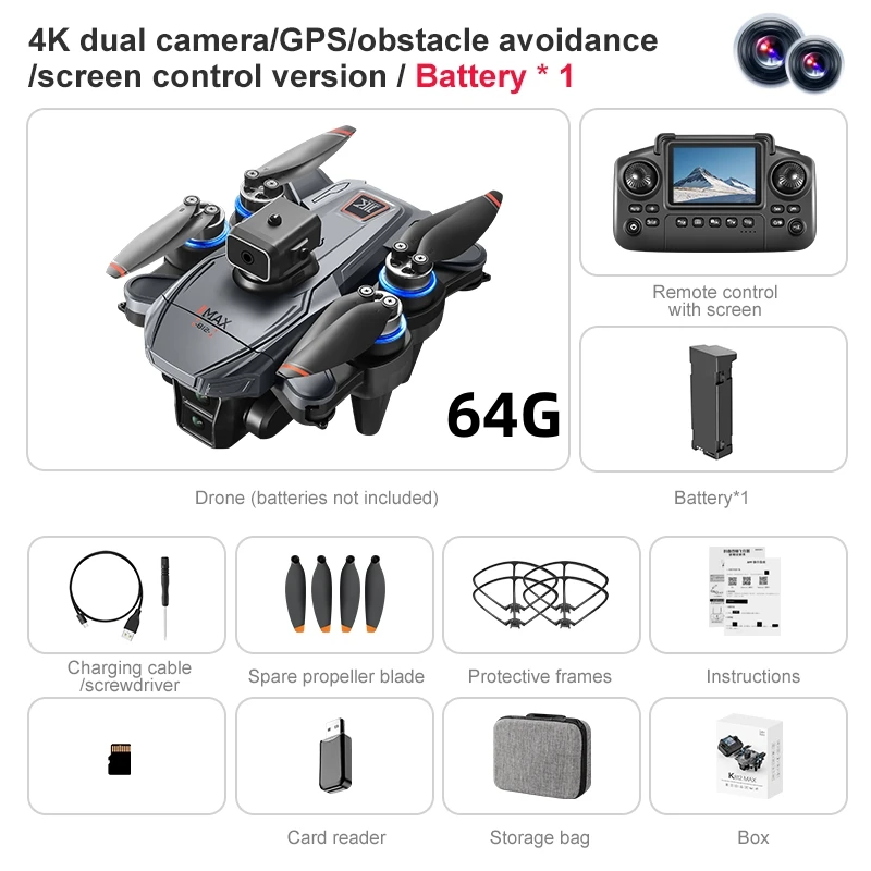 K812 MAX 전문가용 드론 4K HD 듀얼 카메라 장애물 회피 항공 촬영 쿼드콥터 원격 제어 드론