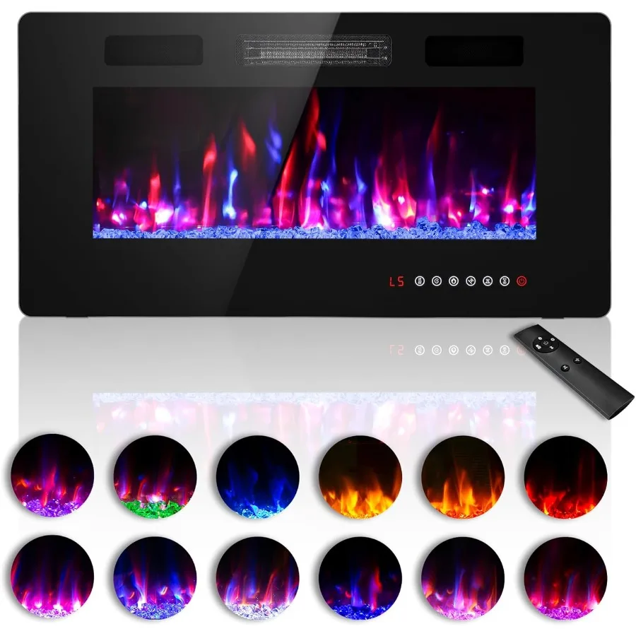 مدفأة كهربائية مقاس 36 بوصة بتصميم مثبت على الحائط لتدفئة غرفة المعيشة وأجواء - حشوات مدمجة مع جهاز تحكم عن بعد C #1