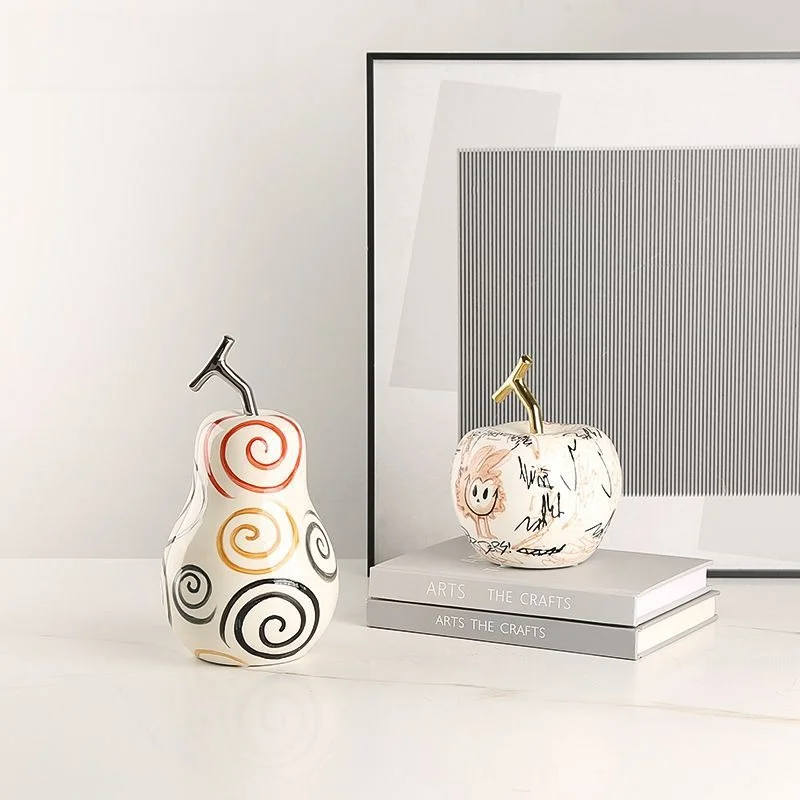 Creative modern simple abstract hand-painted apple and pear ornament living room dining table wine cabinet  strange decoration