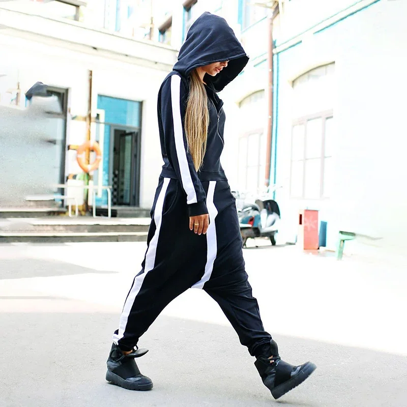 Fashion Streetwear Female Jumpsuit Casual Sportswear Overalls For Women Loose Contrast Sporty Jumpsuit Spring Autumn