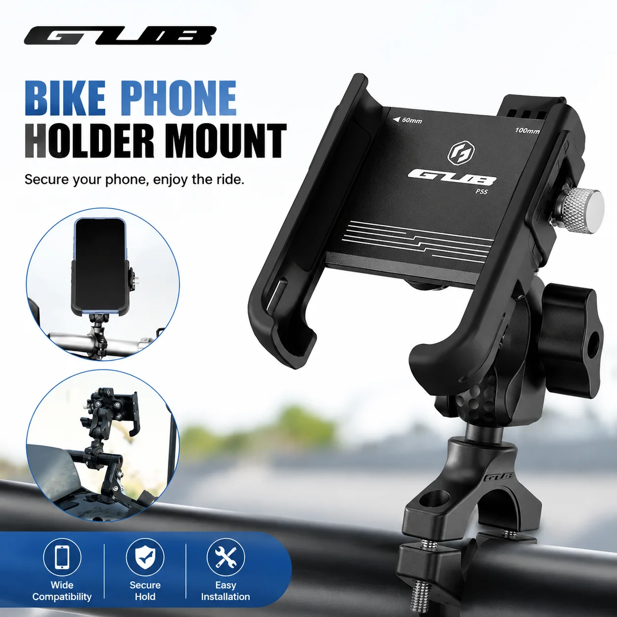 GUB Bicycle Phone Holder 4.7-7.2 Inch Handlebar Mount 720° Rotation Aluminum Alloy Bike Phone Clamp Anti-Shake Smartphone Stand
