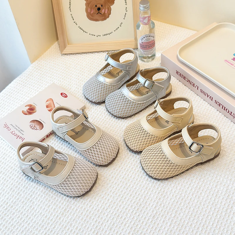 Little Girl Sandal Summer Beach Mesh Breathable Cool Kids Princess Half Sandals Fashion Children Causal Hollow-out Flat Shoes