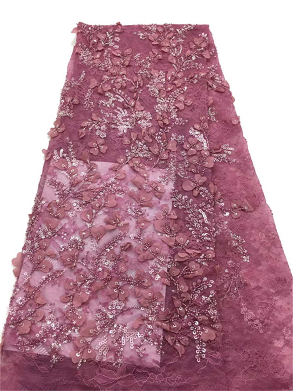 

African Lace Fabric 2025 High Quality French 3D Flower Sequins Embroidery Beads Tulle Lace Fabric For Party Dress 5Yards H17-1