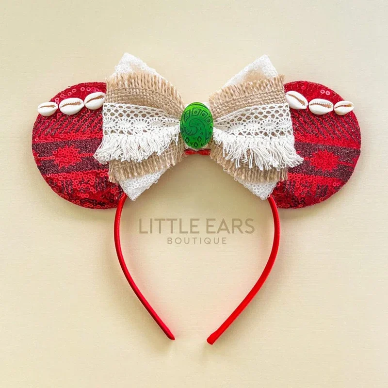 Disney Christmas Mickey Mouse Moana Ears Headbands For Girls Kids Women Fishhook Bows Hair Accessories Elk Hairbands Adults Gift