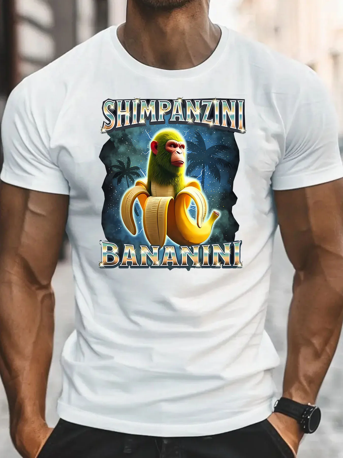 

[Men's Retro T-Shirt] Shimpanzini Bananini Men's Retro Cartoon Graphic T-Shirt | Funny Banana & Gorilla Design