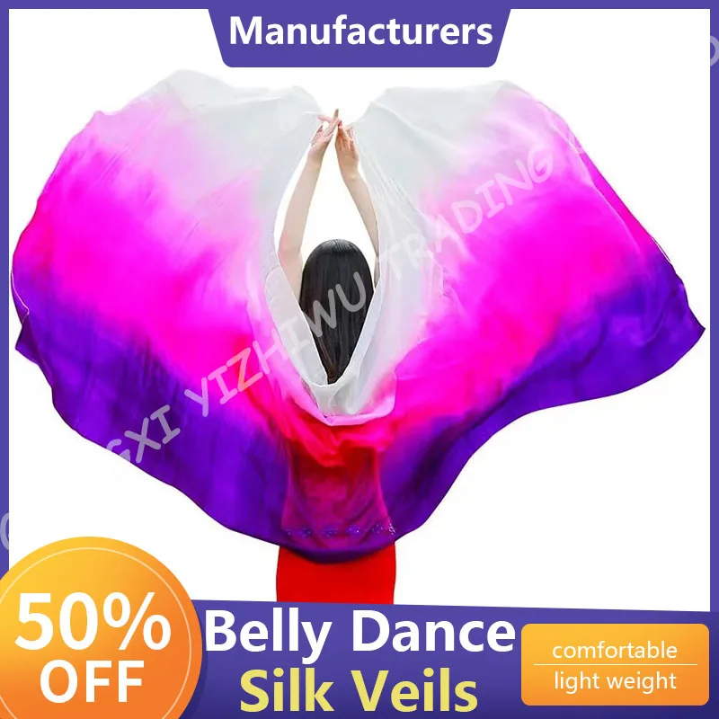 Hand Made Women Pure Natural Chinese Belly Dance Silk Veils Dancing Hand Scarves Accessories