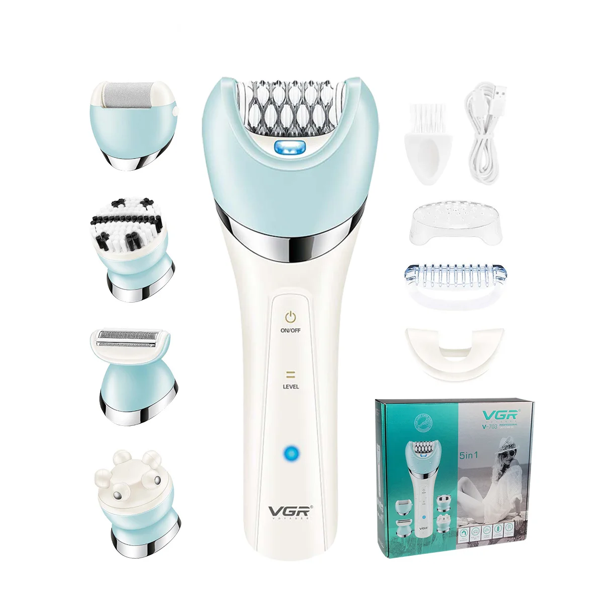 

5 in 1 Women's Electric Epilator Female Shaver Leg Body Hair Removal Lip Chin Depilatory Lady Bikini Trimmer Facial Hair Remover