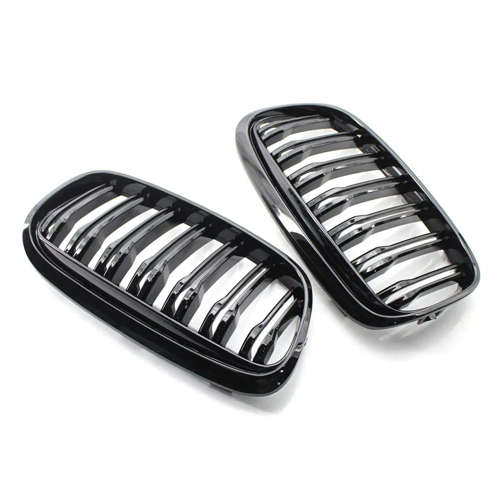 HZTWFC Rejilla Delantera Doble Línea Negro Brillante Para BMW Serie 2 F45 Active Tourer Y F46 Gran Tourer Pre-facelift 2014-2018