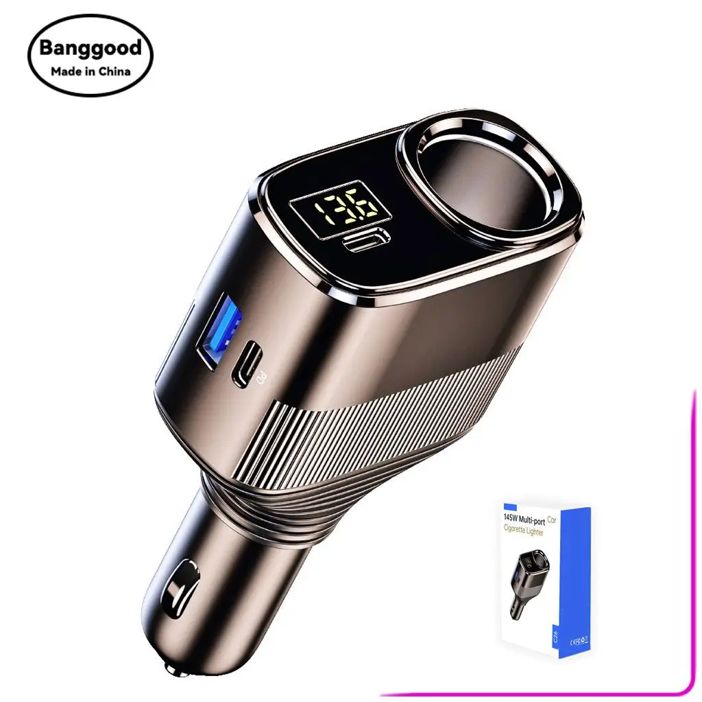 New C26 Measurable Voltage 80W Cigarette Lighter PD45W Fast Charging USB Car Car Charger 145W High Power