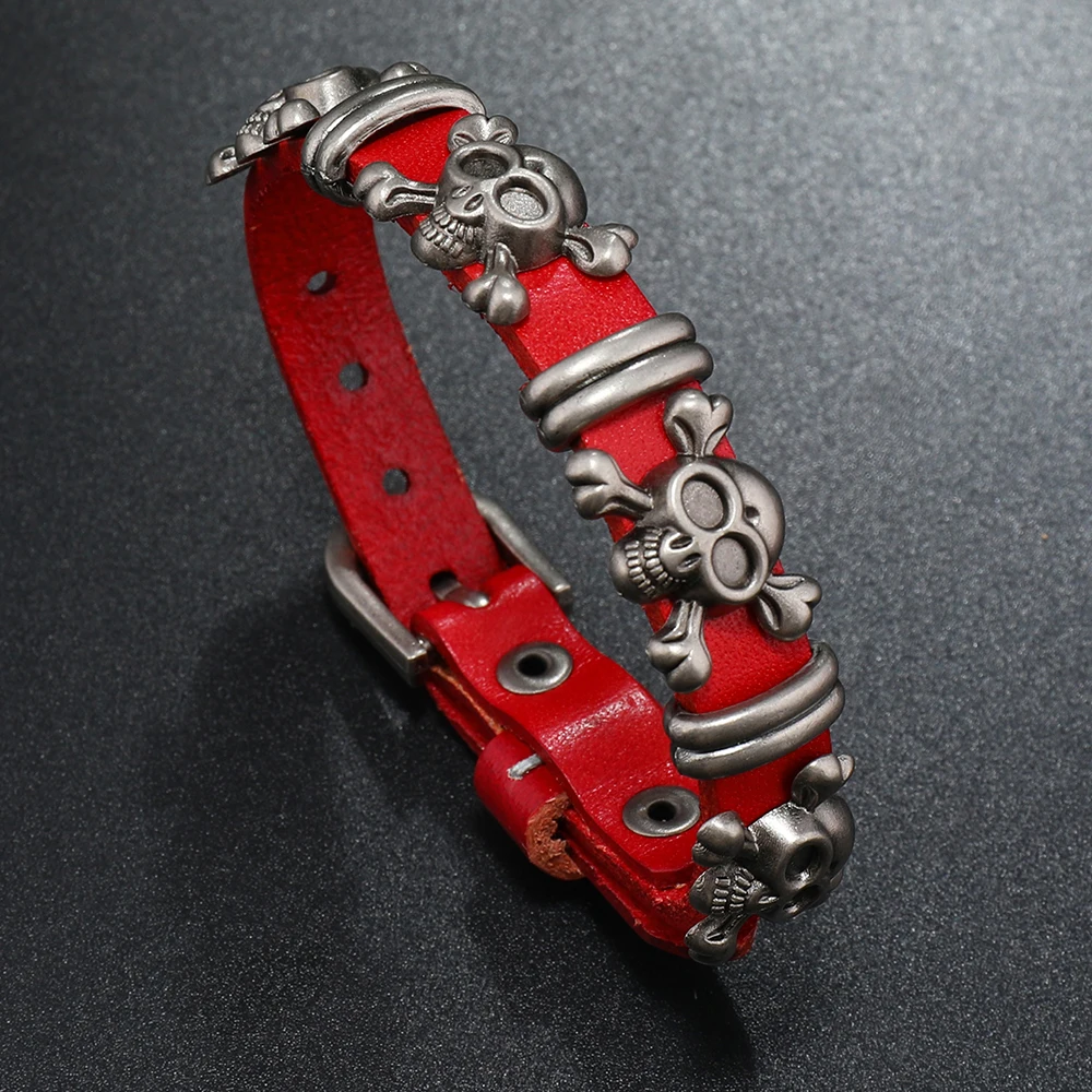 Punk rock metal gothic skull accessories genuine leather bracelet