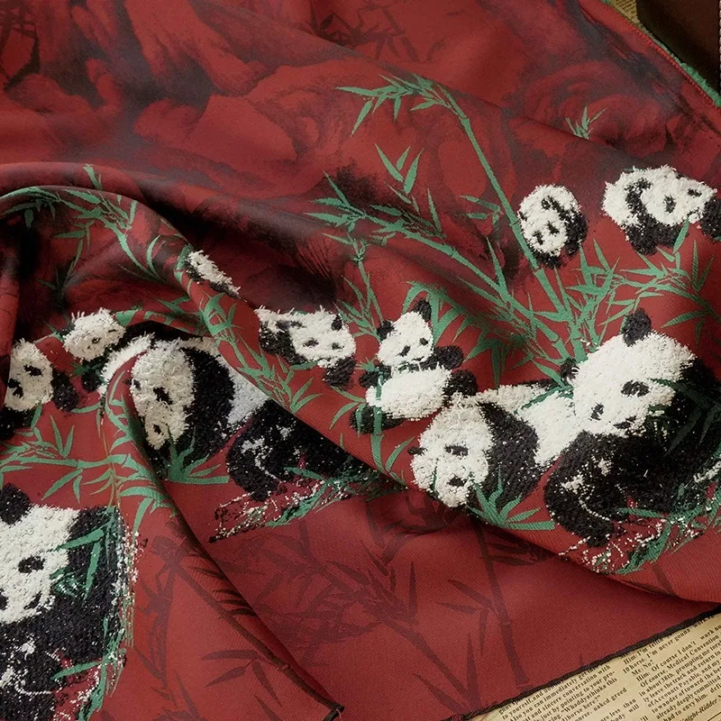 Cute Panda Red Horse Face Skirt 3D Plush Panda Jacquard Fabric New Children's Wear Women's DIY Fabric