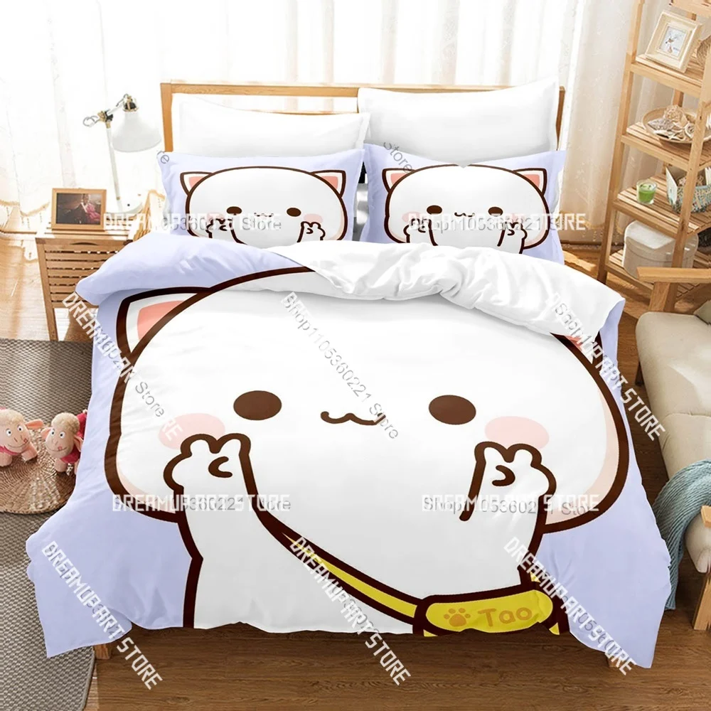 3D Printed Adorable Peach And Goma Cat Bedding Set for Boys Girls Duvet Cover Twin Queen King Full Single Double Sizes