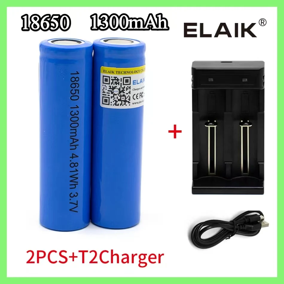 Batería recargable de iones de litio para linterna, pila de 18650 V, 3,7, 18650 mAh de capacidad, cargador, 1300