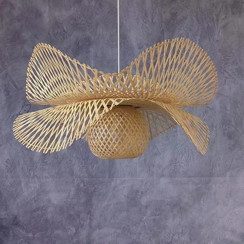 Bamboo Weaving Japanese -style Creative Art Room Decorative Pendant Lights Lotus Leaf Restaurant Hall Classic Film Chandelier