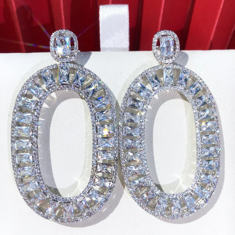 

Missvikki Luxury Trendy Big Oval Drop Pendant Earrings For Women Bridal Wedding Daily Party Show Romantic for women Gift