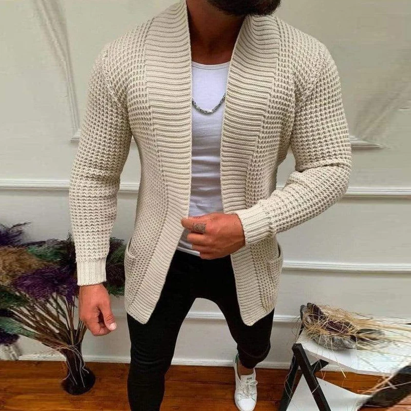 Pull en tricot à manches longues pour hommes, manteau chaud, veste mince avec poches, cardigan à la mode, automne et hiver, 2024