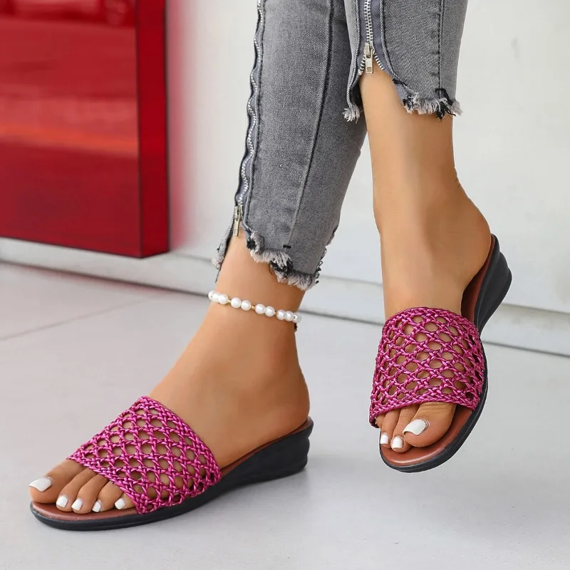 

Ladies Shoes 2025 Basic Women's Slippers Fashion Outdoor Casual Summer Plus Size Hollow Out Concise Comfortable Wedge Slippers